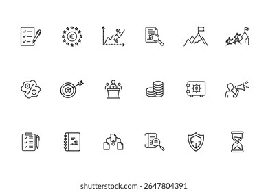Accounting icons set including checklist graph euro target coins safe hourglass vector