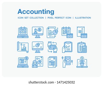 Accounting Icons Set. UI Pixel Perfect Well-crafted Vector Thin Line Icons. The illustrations are a vector.