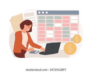 Accounting isolated concept vector illustration. Accounting firm, financial information processing, professional management, tax filing service, bookkeeping, audit software vector concept.