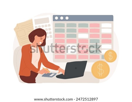 Accounting isolated concept vector illustration. Accounting firm, financial information processing, professional management, tax filing service, bookkeeping, audit software vector concept.