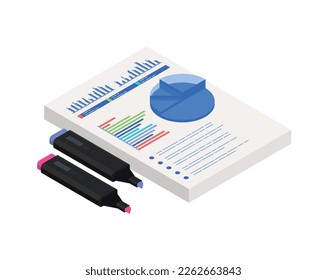 Accounting isometric composition with isolated financial concept icons on blank background vector illustration