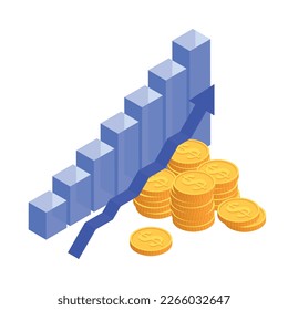 Accounting isometric composition with isolated financial concept icons on blank background vector illustration