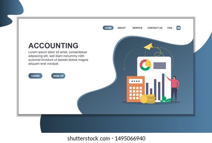 Accounting landing page template. Flat design concept of web page design for website. Easy to edit and customize