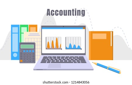 Accounting laptop concept background. Flat illustration of accounting laptop vector concept background for web design