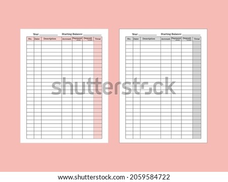 Accounting Ledger Book Customizable Interior. Custom Templates for Low-Content Books. Background with a lot of space to write in. Printable organizer, planner, notebook, mood diary.
