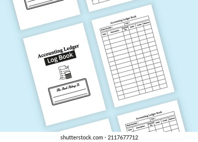 Accounting ledger notebook. Business finance tracker ledger. Balance sheet tracker logbook. Accounting ledger interior. Daily balance journal log book template. Logbook interior.