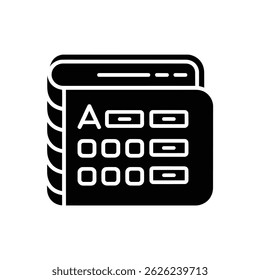 Accounting ledger showing data is displayed in rows and columns. Graphic is a minimalist icon of data sheet isolated on a transparent background.