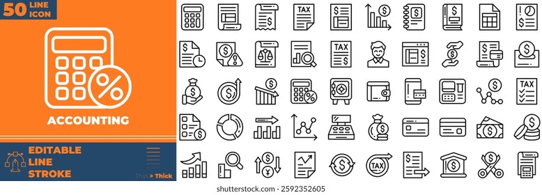 Accounting Line Editable Icons set. Vector illustration in modern thin line style of accounting icons: financial statement, accountant, financial audit, etc