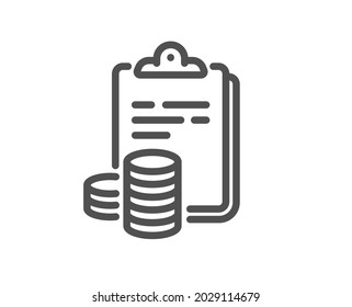 Accounting line icon. Clipboard document sign. Budget report symbol. Quality design element. Linear style accounting icon. Editable stroke. Vector