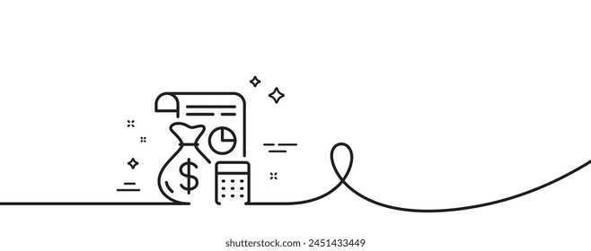 Icono de línea contable. Una línea continua con rizo. Signo de gestión financiera. Símbolo de economía empresarial. Cinta de esquema único de contabilidad. Patrón de curva de bucle. Vector