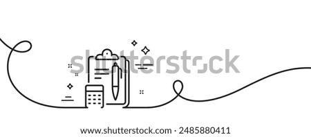 Accounting line icon. Continuous one line with curl. Clipboard document sign. Calculate budget symbol. Accounting single outline ribbon. Loop curve pattern. Vector