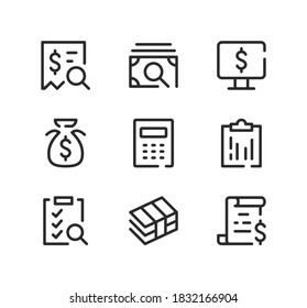 Accounting line icons set. Modern graphic design concepts, black stroke linear symbols, simple outline elements collection. Vector line icons