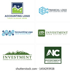 Accounting logo design with mountain illustration vector and icon currency suitable for business financial investment company