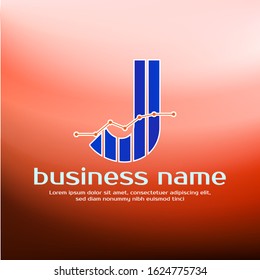 Accounting Logo Template for Finance Business or Accountant with Alphabetical Letter J and Graphic Bar Sign