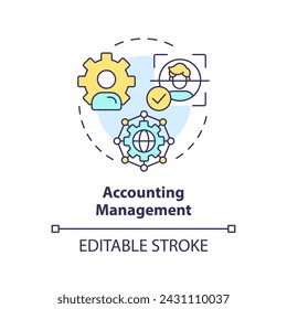 Accounting management multi color concept icon. Digital tracking, log analyzing. Network protocol regulation. Round shape line illustration. Abstract idea. Graphic design. Easy to use