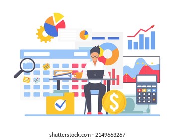 Accounting manager making financial audit analysis. Business economic records examination and verification