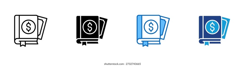 Accounting Multiple Style Icon Design Vector - Books with currency symbol, representing accounting records, financial management, and bookkeeping