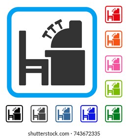 Accounting Office icon. Flat gray iconic symbol in a blue rounded rectangular frame. Black, gray, green, blue, red, orange color versions of Accounting Office vector.