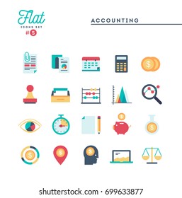 Accounting, paperwork, statistics and more, thin line icons set, vector illustration