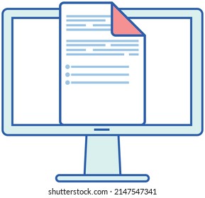 Accounting report, document list on screen. Data analysis, audit, project management, research concept. Office paper sheet, digital papework icon. Documentary, business process form on monitor