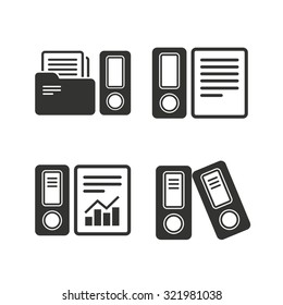Accounting report icons. Document storage in folders sign symbols. Flat icons on white. Vector
