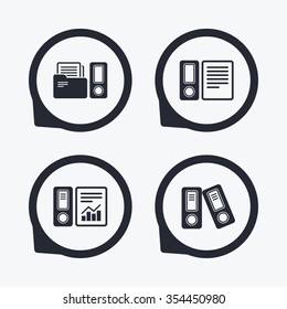 Accounting report icons. Document storage in folders sign symbols. Flat icon pointers.