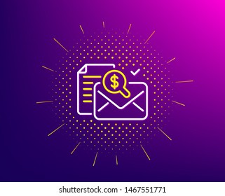 Accounting report line icon. Halftone pattern. Audit sign. Check finance symbol. Gradient background. Accounting report line icon. Yellow halftone pattern. Vector