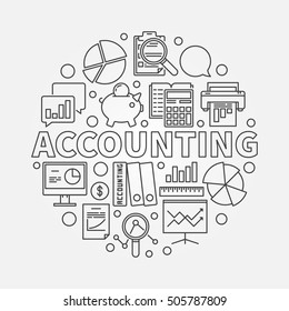 Accounting Round Linear Illustration. Vector Business Analysis And Accounting Concept Symbol In Thin Line Style