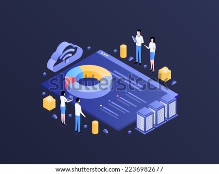 Accounting Seminar Isometric Dark Gradient Illustration. Suitable for Mobile App, Website, Banner, Diagrams, Infographics, and Other Graphic Assets.