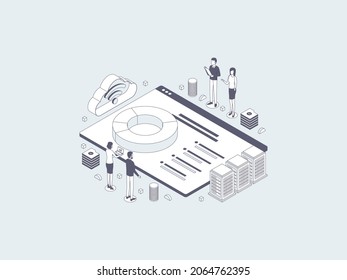 Accounting Seminar Isometric  Illustration Lineal Gray. Suitable for Mobile App, Website, Banner, Diagrams, Infographics, and Other Graphic Assets.