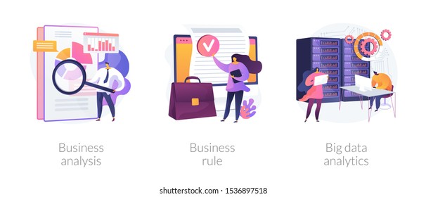 Accounting Service, Corporate Policy, Global Statistical Research Icons Set. Business Analysis, Business Rule, Big Data Analytics Metaphors. Vector Isolated Concept Metaphor Illustrations