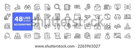 Accounting set of web icons in line style. Accounting and audit icons for web and mobile app. Containing finance report and audit, invoice, tax return, accounting, auditing, inspection and more.