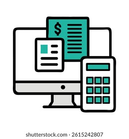 Accounting Software Computer Calculator Invoice Billing Desktop Vector Data Payment System Management