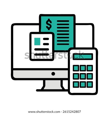 Accounting Software Computer Calculator Invoice Billing Desktop Vector Data Payment System Management