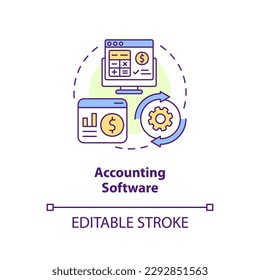 Accounting software concept icon. Computer program. Business accounting management abstract idea thin line illustration. Isolated outline drawing. Editable stroke. Arial, Myriad Pro-Bold fonts used