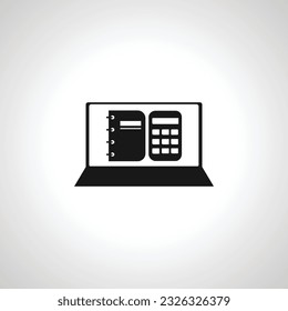 icono de software de contabilidad. calculadora con bloc de notas en el icono de pantalla del bloc de notas