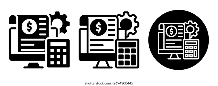 Glifo de Colección de iconos de software de contabilidad y Ilustración vectorial mixta