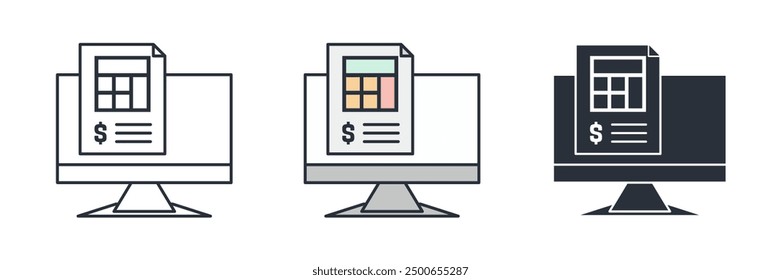 Ilustración vectorial del símbolo del icono del software de la contabilidad aislada en el fondo blanco