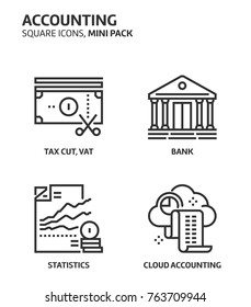 Accounting, square mini icon set. The illustrations are a vector, editable stroke, thirty-two by thirty-two matrix grid, pixel perfect files. Crafted with precision and eye for quality.