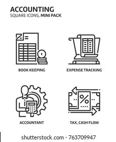 Accounting, square mini icon set. The illustrations are a vector, editable stroke, thirty-two by thirty-two matrix grid, pixel perfect files. Crafted with precision and eye for quality.