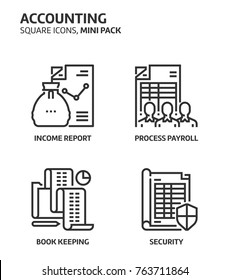 Accounting, square mini icon set. The illustrations are a vector, editable stroke, thirty-two by thirty-two matrix grid, pixel perfect files. Crafted with precision and eye for quality.