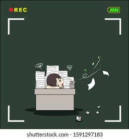 An accounting staff is overworking., Vector EPS.10