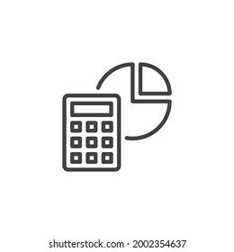 Accounting statistics line icon. linear style sign for mobile concept and web design. Calculator and pie chart diagram outline vector icon. Symbol, logo illustration. Vector graphics