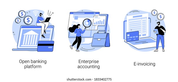 IT accounting system abstract concept vector illustration set. Open banking platform, enterprise accounting, e-invoicing, business financial software, electronic invoice tool abstract metaphor.