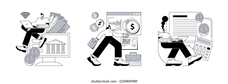 IT accounting system abstract concept vector illustration set. Open banking platform, enterprise accounting, e-invoicing, business financial software, electronic invoice tool abstract metaphor.