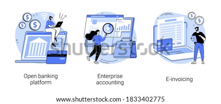 IT accounting system abstract concept vector illustration set. Open banking platform, enterprise accounting, e-invoicing, business financial software, electronic invoice tool abstract metaphor.