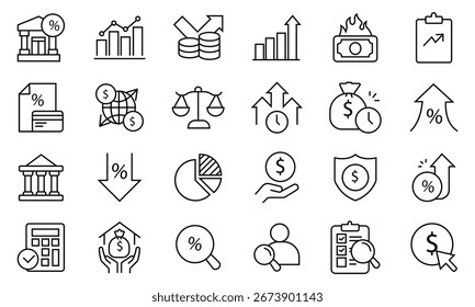 Symbolvektorsatz für Buchhaltung und Steuern. Symbol für Buchhaltung, Audit, Steuern, Finanzausweis, Finanzbericht, Rechnung und mehr. Geschäftsbuchhaltungssymbol. Vektorgrafik.