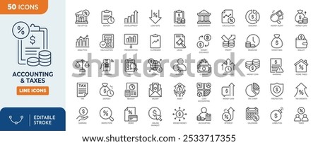 Accounting and taxes Line Editable Icon set.	
