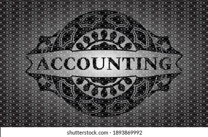 Accounting text inside black abstract emblem. Pattern exquisite background. Vector illustration. 