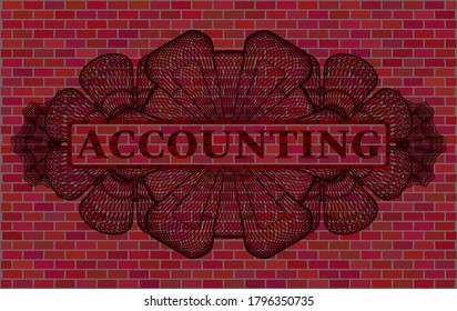 Accounting text inside Guilloche brick stone wall realistic badge. Tiles classic background. Illustration. 